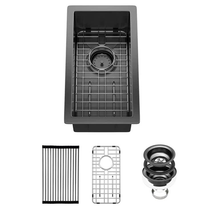 Sarlai 10 Black Bar Sink Undermount - 10x18 Inch Gunmetal Black Stainless 16 Guage Kitchen Bar Prep RV Sinks Deep Single Bowl One Basin