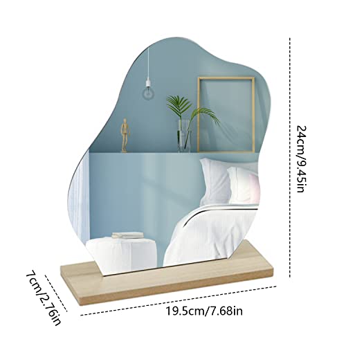 CONNECTION Acryl Schminkspiegel Rahmenlose Dekorative Unregelmäßiger Spiegel Klein mit Holzsockel Kosmetik Tischspiegel für Schlafzimmer Wohnzimmer Hotels Zimmer Deko Aesthetic