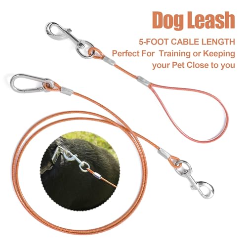 Chew Proof Dog Leash,5 Ft Tie Out Cable with Detachable Short Dog Leashes Handle,Non Chew Cable Braided Cord Steel Training Dog Leash for Teething Puppies Small Medium and Large Dogs Chew Proof Dog Leash,5 Ft Tie Out Cable with Detachable Short Dog Leashes Handle,Non Chew Cable Braided Cord Steel Training Dog Leash for Teething Puppies Small Medium and Large Dogs