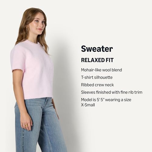 Image of Amazon Essentials Women's Relaxed-Fit Faux Mohair Short Sleeve Sweater Top