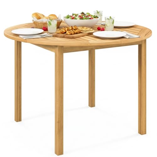 Tangkula 44' Round Outdoor Dining Table for 4, Acacia...