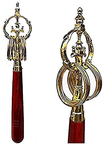 Amazon.co.jp: しゃくじょう 禅杖 密教法具錫杖無垢材ハンドル合金法杖