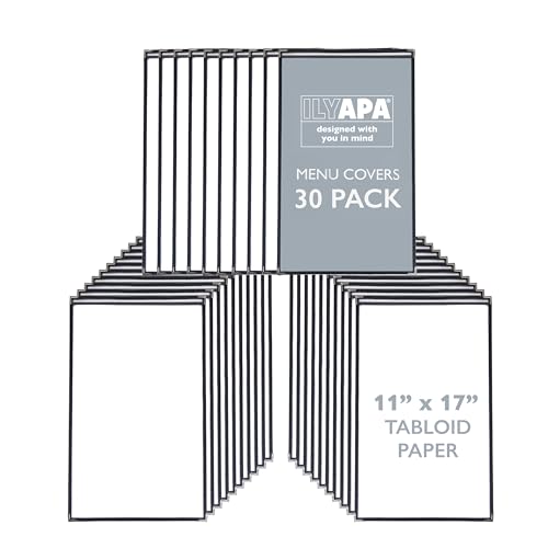 Ilyapa Clear Menu Covers, 11x17 Inch - 30 Pack, 2-View Single Page Design