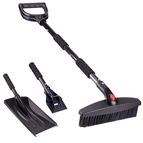 Linkax Snow Shovel Kit, 3-in-1 Snow Shovel with Snow Brush and Ice Scraper, Collapsible Snow Removal Set for Car/Truck/Driveway/Outdoor Emergency