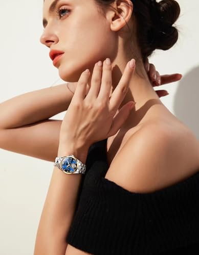 OUPINKE Women Automatic Watches Luxury Diamond Flywheel Two-Tone Stainless Tungsten Steel Band Moon Phase 24 Hours4