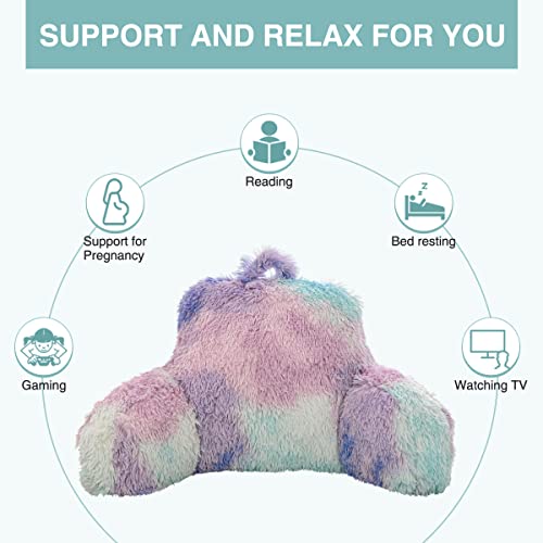 Ntbed Reading Pillow Faux Fur Bed Wedge Backrest With Arms,Couch Tv Relax Bed Rest Pillow Back Support Cushion For Kids Teens Boys Girls(Blue Purple) #TOP3