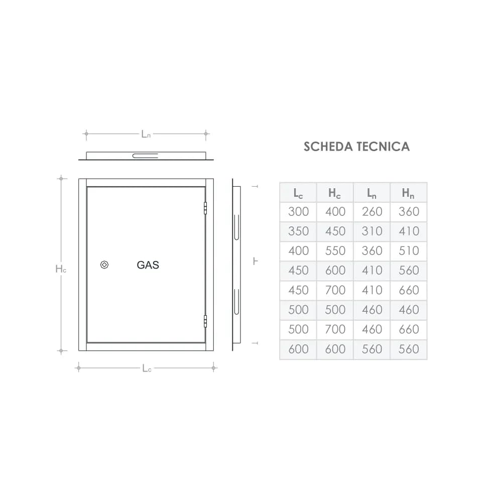 AFLEX Sportello Ispezione Porta Zincata Sportello Contatore Gas Cornice 20 Mm Sportello Ispezione Gas Telaio 0,8 Mm Profondità 25 Mm Lc30 Hc40 Ln26 Hn36 cm