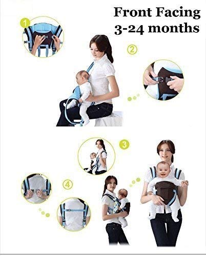 Image of 4-in-1 Adjustable Baby Carrier Cum Kangaroo Bag /Baby Carry Sling /Back /Front Carrier for Baby with Safety Belt and Buckle Straps (Black & Sky Blue)