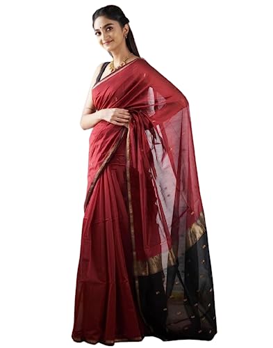 Image of SGF11 Women's Kanjivaram Soft Cotton Linen Silk Saree With Blouse Piece (Maroon Black)