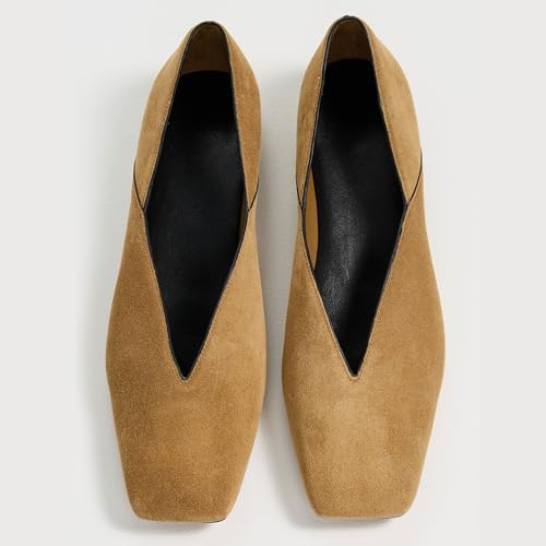 Square Toe Flats for Women - Comfortable Slip On Ballet Shoes Trendy Dress Flats for Casual & Office Wear, Soft Fabric Loafers3