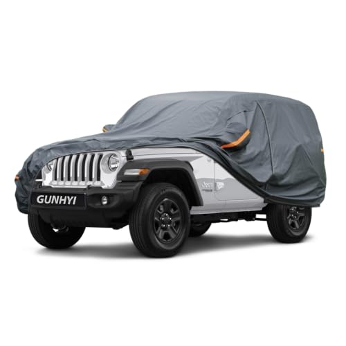 Image of GUNHYI Premium Car Cover Custom Fit Jeep Wrangler 2 Door, 16 Layers Heavy Duty Car Cover Waterproof All Weather with Zipper Door for Sun Rain Snow Dust Uv Protection