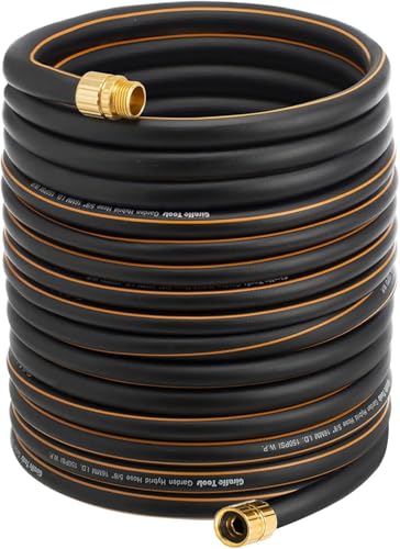 Giraffe Tools Garden Hose 5/8 Custom Length No Kink Flexible Leakproof Water Hose 600 Burst PSI 100ft Male Female Fittings Black Orange