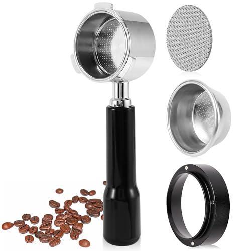 54mm Bottomless Portafilter - Complete Set with Dosing Funnel, Puck Screen, & IMS Precision Basket - Compatible with 54mm Espresso Machines - Espresso Tools for coffee lovers - Black