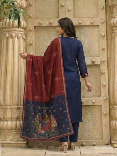 Image of GoSriKi Women Viscose Blend Printed Straight Kurta with Pant and Dupatta | Ladies Kurta Pant Dupatta Set | Women Ethnic Wear Dress | Indian Traditional Clothing for Girl