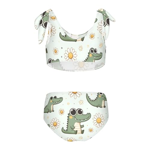 Girls' Bikini Set, Cute Little Daisy Cartoon Crocodile Kids Swimsuit 2 Pcs Beach Bathing Suit2