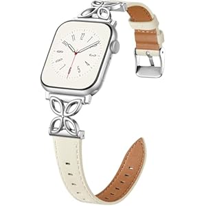 SNBLK Slim Women Band Compatible with Apple Watch Bands 40mm 41mm 42mm 44mm 46mm 49mm 38mm 45mm, Floral Dressy Top Grain Leather Thin Strap for iWatch SE Series 11 10 9 8 7 6 5 4 3 2 Ultra,