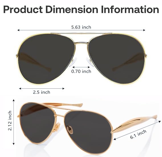 Image of Oversized Aviator Sunglasses For Women 70s Retro 2025 Metal Shades with Gold Streamline Arms