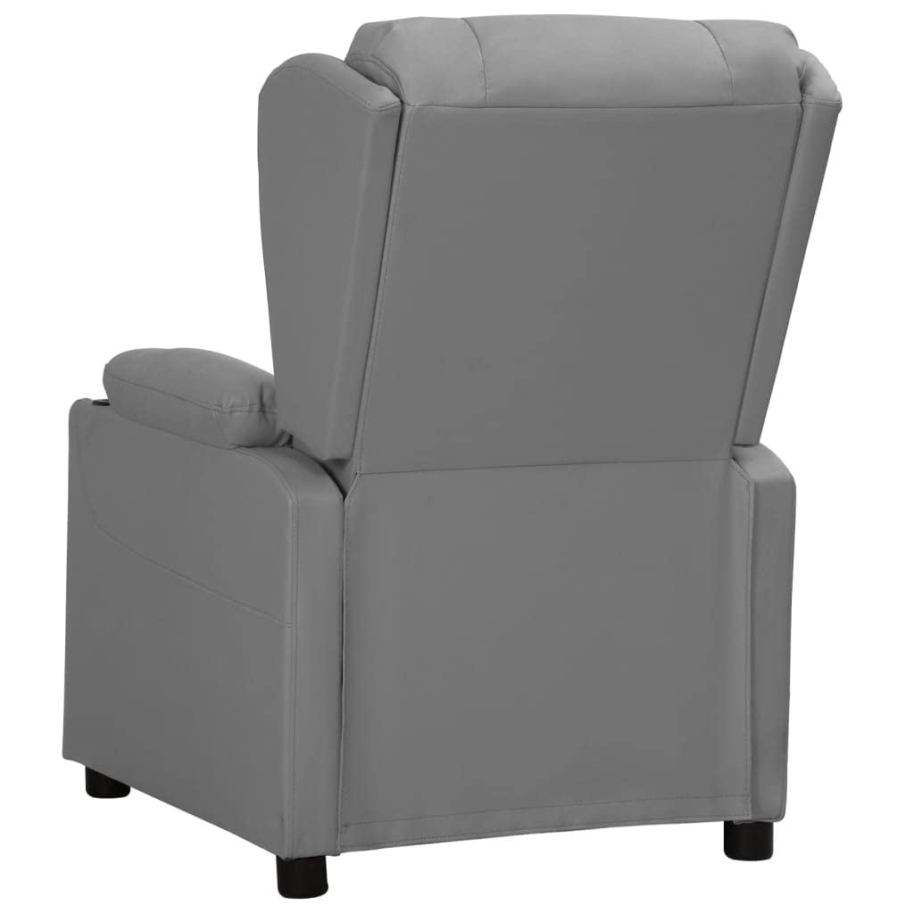 Sillón relax de piel sintética gris con función reclinable | Sillón de TV manual para sala de estar con 3 posiciones ajustables y portavasos integrados para noches de cine en casa.