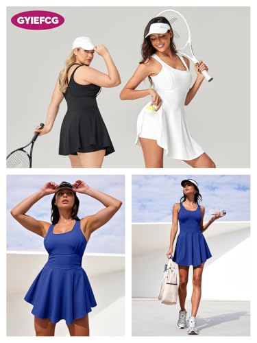Image of Womens Sleeveless 2-in-1 Athletic Tennis Golf Dress Underneath Workout Active Dresses with Built-in Shorts