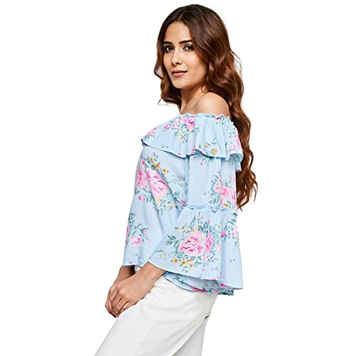 Image of AND Powder Blue Casual Floral NA TOP