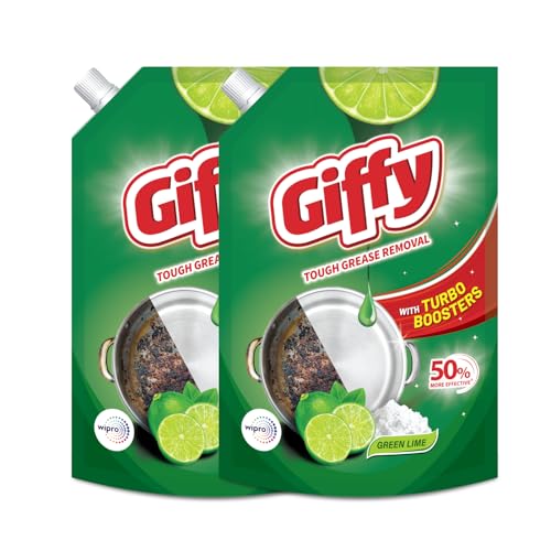 Image of Giffy Liquid Dishwash Gel 900ml(Pack of 2) | Green Lime and Active Salt | 50% More Effective | Tough Grease Removal Expert | Turbo Boosters | Mild fragrance | Removes Tough Malodour | Hand-Safe