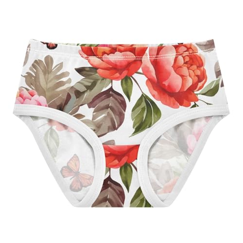Cotton Girls Underwear Toddlers Watercolor Red Pink Peonies Floral Panties for Girl Florals Briefs Underpants 2t