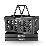 CleverMade Collapsible Shopping Basket, Obsidian, 3PK - 24L (6 Gal) Reusable Plastic Grocery Shopping Baskets, Holds 25lbs Per Basket - Small Foldable Storage Crates with Handles