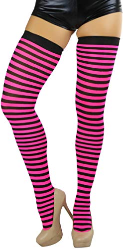 Image of ToBeInStyle Women's Opaque Hosiery Thin Striped Thigh High Long Stocking