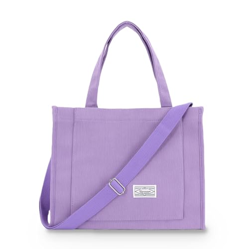 Image of UERRUAM Tote Bag for Women with Compartments,Corduroy Tote for Work Travel College Book Bag Women Purse Handbag Crossbody Bag
