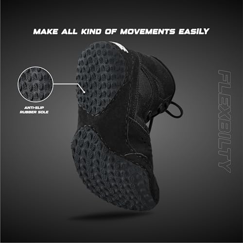 FISTRAGE Wrestling Shoes For Men, Women, Youth Lightweight Shoes Fighting Wrestling - AmmaraHide Seude with Rubber Sole, Sports Master Training Boots | Combat Footwear | Ventilated Design With Mesh | Pro Geniune Handmade Unisex Shoes3