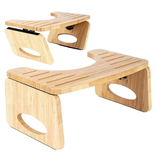Taburete de inodoro de madera – Soporte de baño plegable de madera natural, estructura de cierre de metal, taburete portátil de ayuda para sentadillas, cómodo ayudante de movimiento intestinal |
