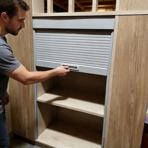 Vibeo Pull-Down Tambour Door Kit with Handle, 20 24 30 36 40 in Tall Gray Roll Up Cabinet Door, Retractable Sliding Cabinet Door for Kitchen Cupboard(16x36in(40.6x91.4cm))