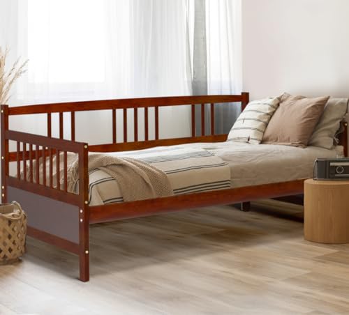 Outdoor Basic HOMGX - Marco de madera individual, sofá cama con marco y rieles de soporte de listones de madera maciza, plataforma de cama moderna resistente de doble uso para sala de estar