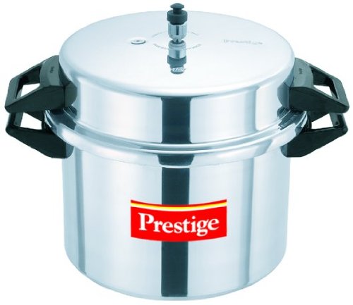 Image of Prestige Popular Aluminium Pressure Cooker With Outer Lid, 20 Litres, Silver + Prestige Omega Deluxe Omni Tawa 250 Combo, 20 Liter