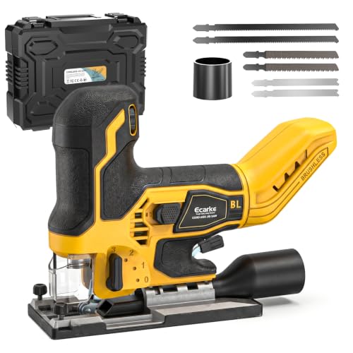 Image of Ecarke Cordless Jig Saw Compatible With Dewalt 20V, Brushless Motor 3800RPM, 7 Speeds Dial Control, Free-Tool ±45 Bevel Cuts, 4 Orbital Action, Dust Blows and 6 Blades For Cutting, Tool Only
