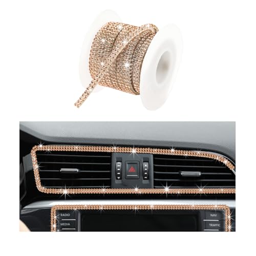 Image of Ohleats Bling Car Trim Self Adhesive, 16.4 Ft Auto Interior Exterior Crystal Rhinestone Decoration Strip Decal, Glitter Trim Strips Line Molding for Dashboard, Car Accessories (Golden)