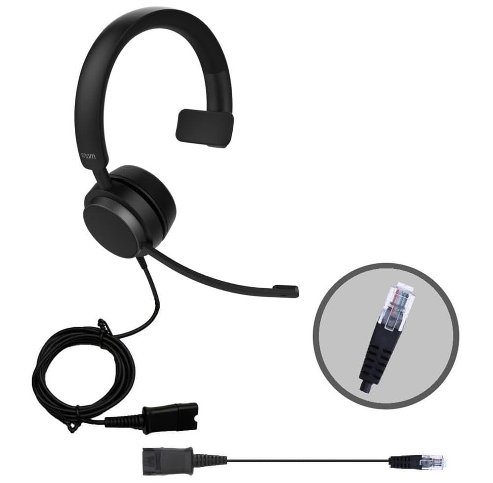 SNOM A310M Cuffie filo - Auricolari Monoaurali per Call Center e Uffici - Audio HD, Comfort Elevato, Struttura Leggera, Cancellazione Passiva del Rumore - Compatibili con Telefoni