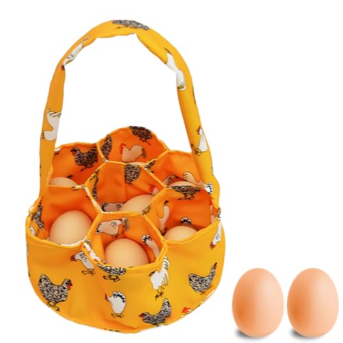 NHPY 1 Artikel Korb für Geschenke,eierkarton,Eier Sammelkorb, Strapazierfähige Segeltuch, Eierkörbe für frische Eier, Mini Eiersammelkorb mit 7 Beuteln, Eiersammelbeuteln
