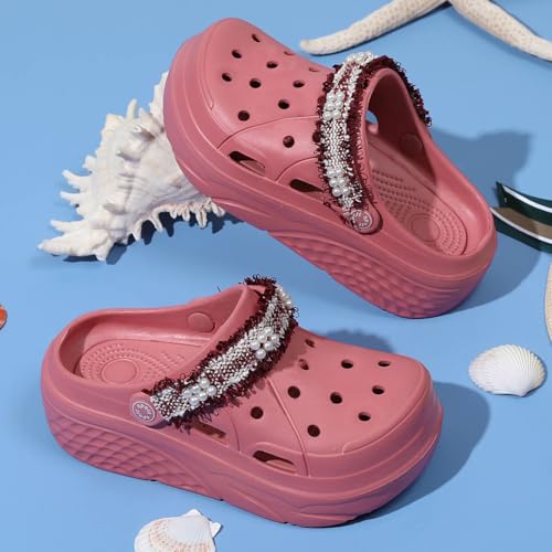 Image of FLIOZY Women's Gardener Platform Clogs Slippers Hight Heels Mules Clog Wedge Sandals Outdoor Beach Shoes