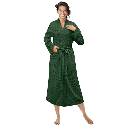 PAVILIA Green Women Waffle Knit Kimono Robe, Soft...