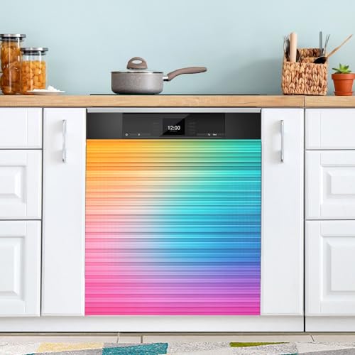 Cubierta magnética para lavavajillas, 58,42 x 66,04 cm, cubierta magnética para puerta de lavavajillas, panel decorativo para armario de cocina, nevera, lavadora, rayas coloridas