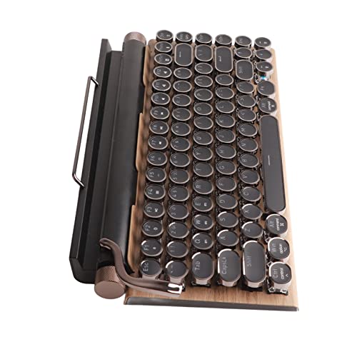 KIMISS Teclado de Máquina de Escribir 83, Teclas Mecánicas Inalámbricas Bluetooth Vintage con Tapa Redonda de Metal Color de Grano de Madera (Color de Grano de Madera)