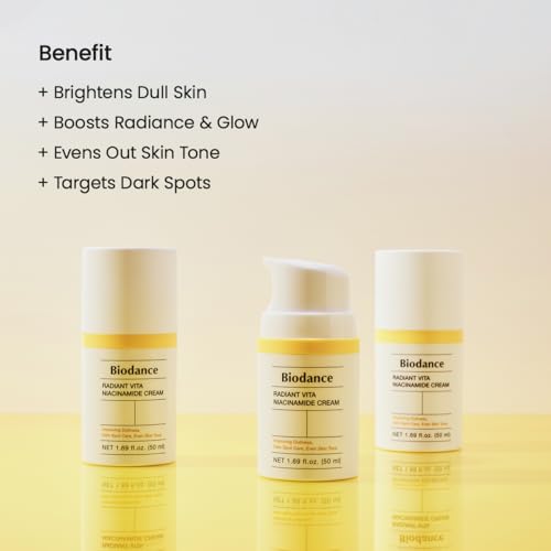 Image of BIODANCE Radiant Vita Niacinamide Cream, Brightening, Dark Spot Correcting, Hydrating Facial Moisturizer with Vitamin C, B12, Korean Skin Care, Self Care Gifts for Women | 1.69 fl.oz, 50ml