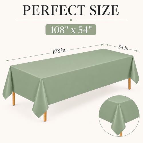Image of 3 Pack Sage Green Plastic Tablecloths, 54 x 108 Inch Disposable Covers | Ideal for Weddings, Baby Showers, Bridal Showers and Birthdays, Helping Protect Tabletops from Spills and Simplify Cleanup