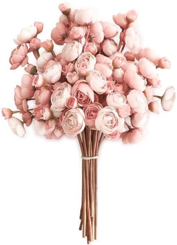 Floroom Ranunculus Artificial Flowers 18 Pcs Dusty Rose Faux Silk...