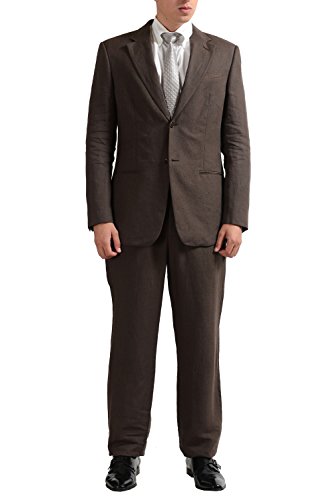 Armani Collezioni Men's Brown 100% Linen Two Button Suit US 40R IT 50R