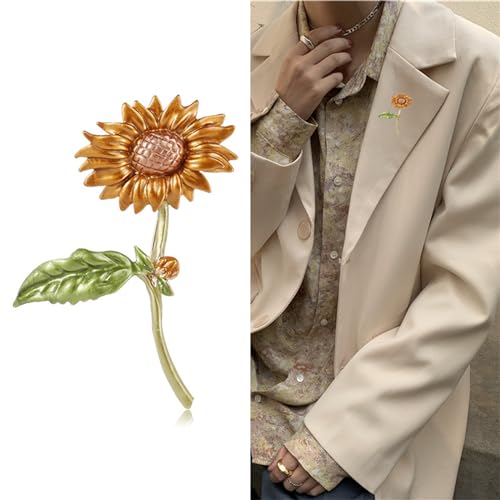 Image of WCRAZYE Sunflower Flower Brooch Pin for Women Girls Elegant Enamel Crystal Rhinestone Yellow Flower Plant Brooch Pin, Charm Sun Flower Coat Brooch for Mom Christmas Valentine's Day Jewelry Gifts