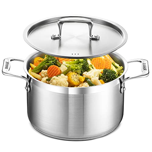 Stockpot – 5 Quart – Brushed Stainless Steel – Heavy Duty Inducti...