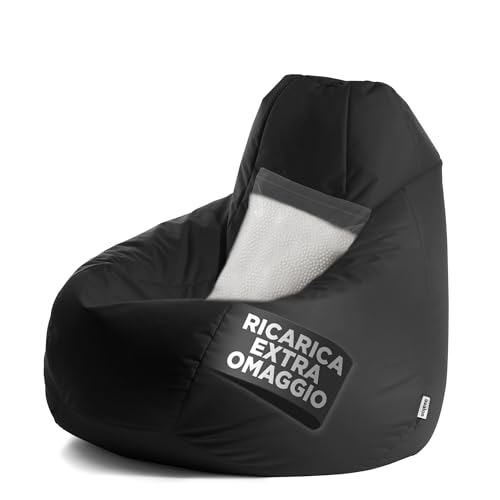Avalon - Pouf Poltrona Sacco Gigante XXL Jive, Puffo per Sedersi Ergonomico, Pouf a Sacco in Tessuto Antistrappo e Impermeabile, Poltrona a Sacco Moderna, Made in Italy(95x95x135cm-Nero)