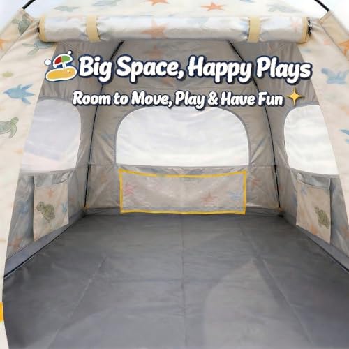 Image of Baby Beach Tent Pop Up Sun Shelter with UPF 50+ UV Protection, Silver-Coated Interior, Breathable Mesh Ventilation, Easy Setup, Wind-Stable Beach Shade for Infants & Toddlers